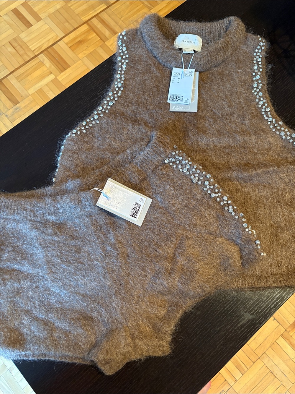 H&M Brown Fuzzy Knit Shorts with Crystal Trim